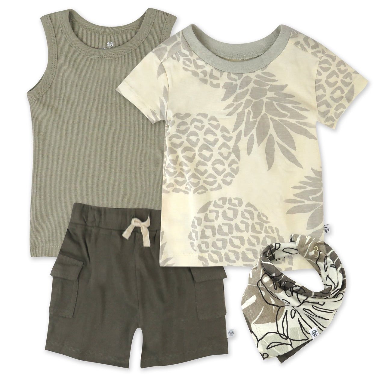 4-Piece Organic Cotton T-Shirt, Muscle Tee, Shorts and Bandana Set, Size: 6-9M