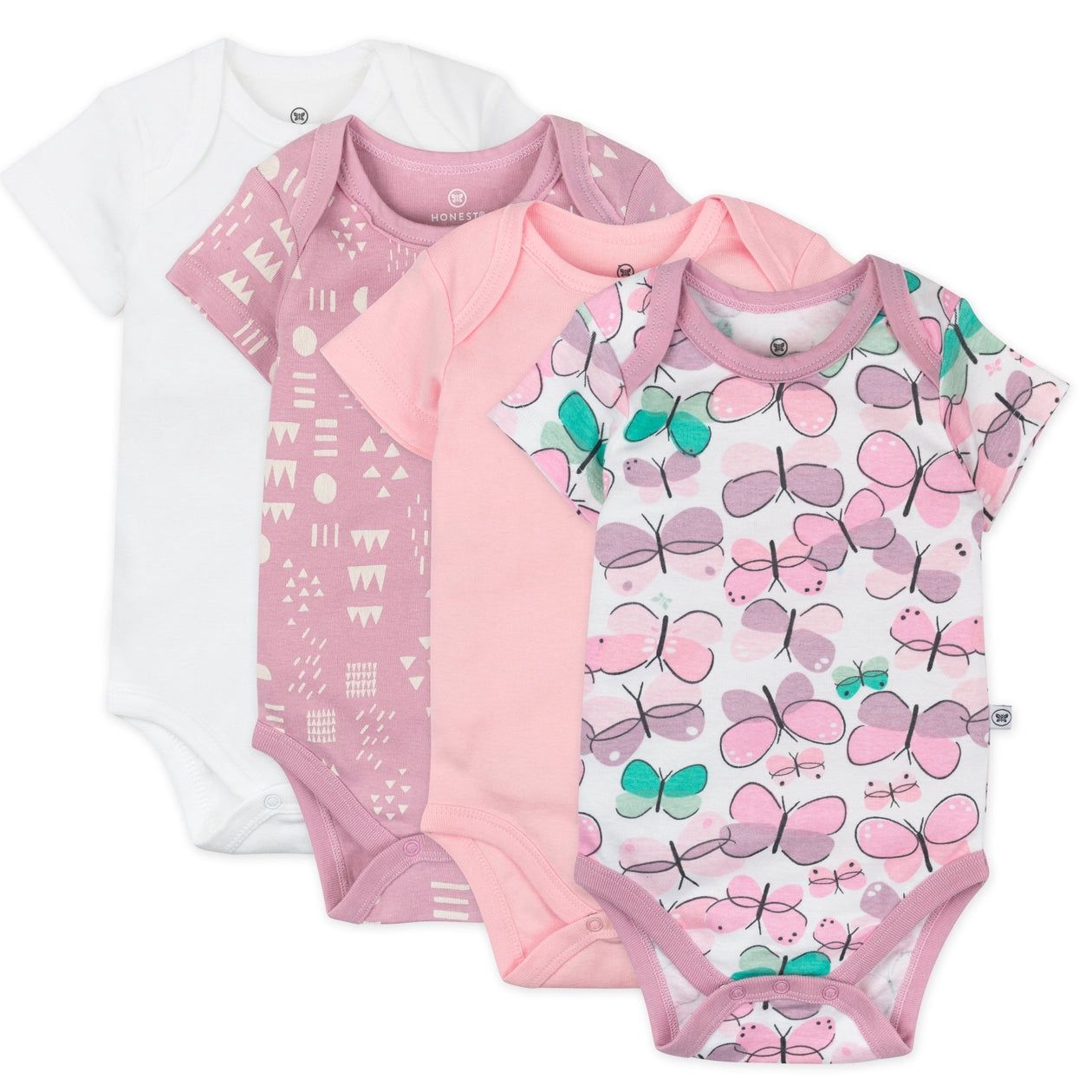 4-Pack Organic Cotton Short Sleeve Bodysuits - pink, Size: 12M