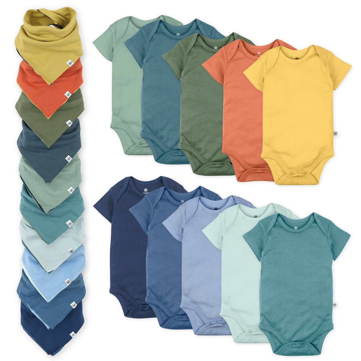 Organic Cotton Onesie &amp; Bandana Set- Rainbow Gem Blues(boys), Size: 0-3M, Color: Green