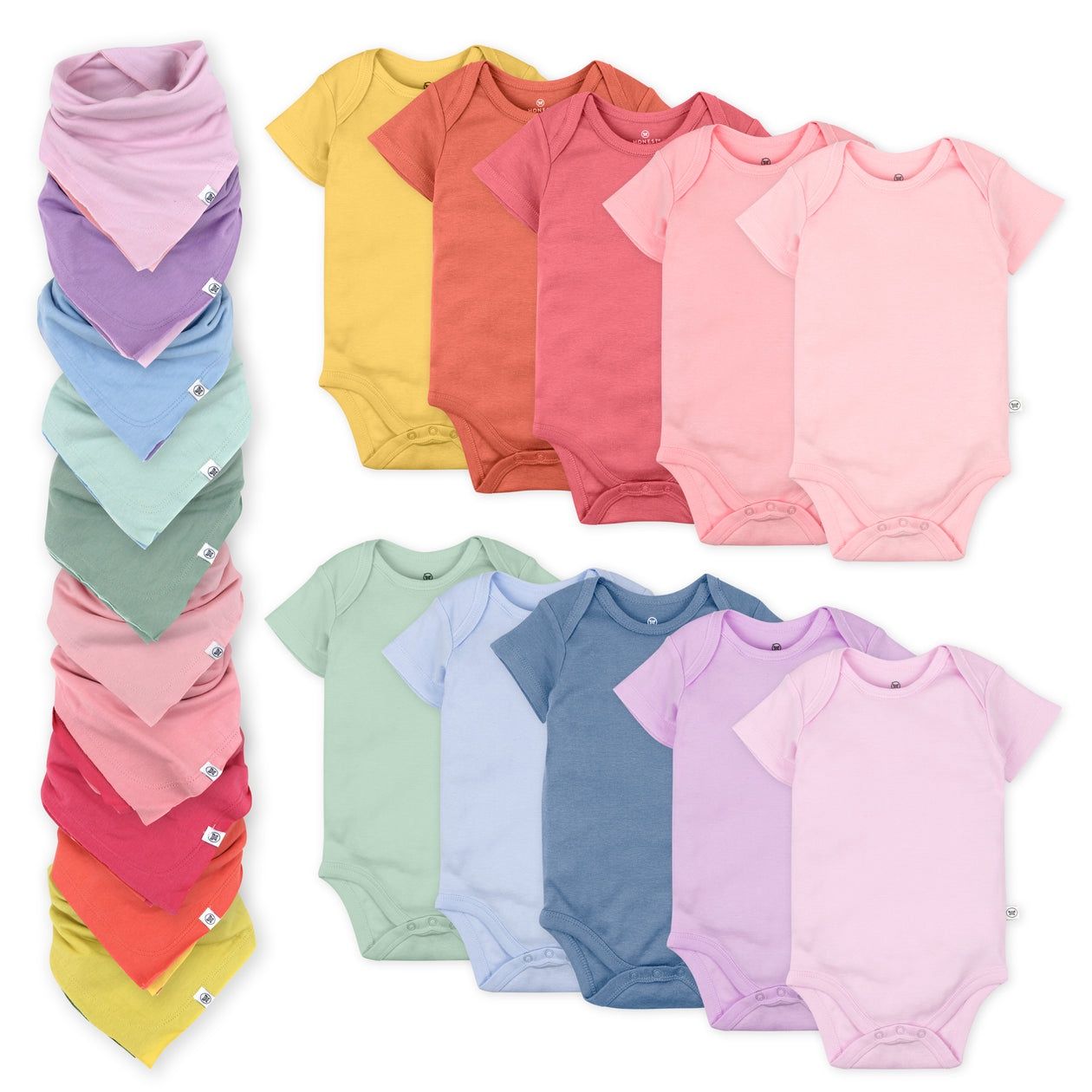 Organic Cotton Onesies &amp; Bandana Bibs Set- Rainbow Pink (girls), Size: 0-3M, Color: Green