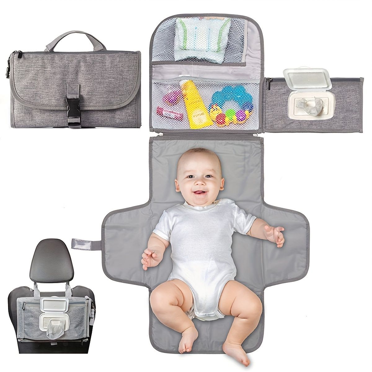 Baby Waterproof Diaper Changing Pad Mother And Baby Multifunctional Convenient Going Out Diaper Pad- grey