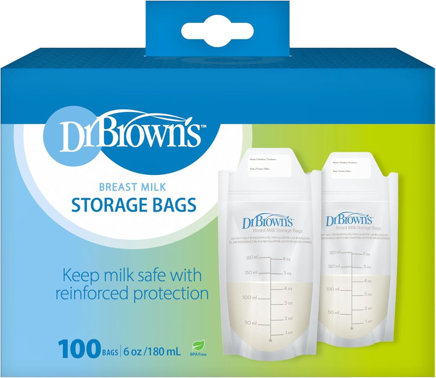 Dr. Brown’s Breast Milk Storage Bags, Disposable and Durable Bags for Freezing &amp; Heating Breast Milk, (50ct) 6 oz Bags
