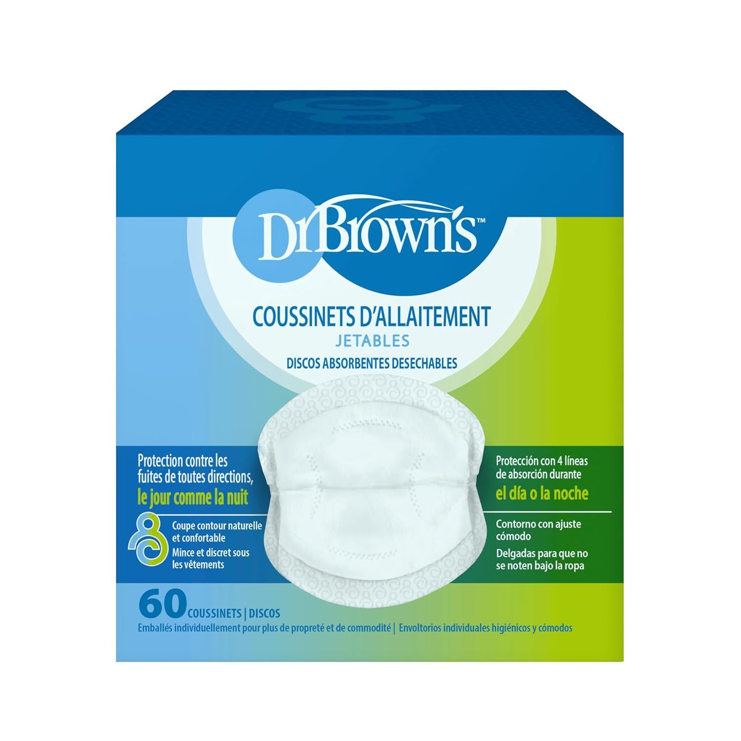 Dr. Brown&#39;s Disposable One-Use Absorbent Breast Pads for Breastfeeding and Leaking - 60pk
