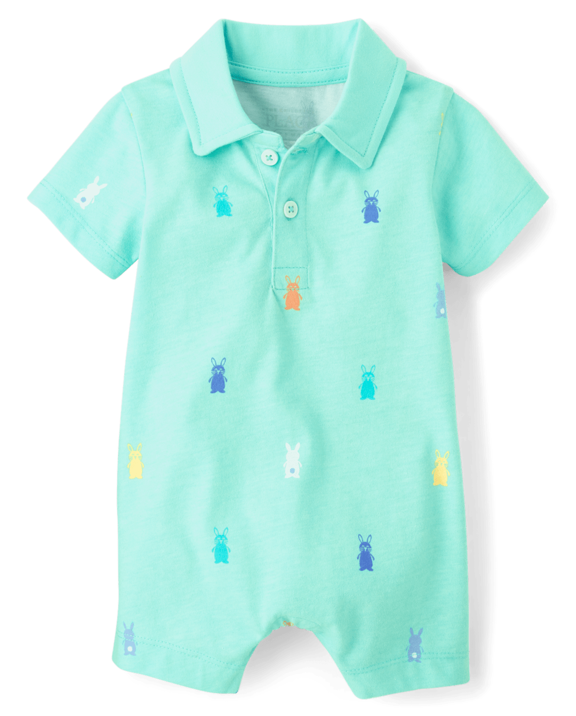 Baby Boys Bunny Polo Romper - aqua, Size: 3-6M
