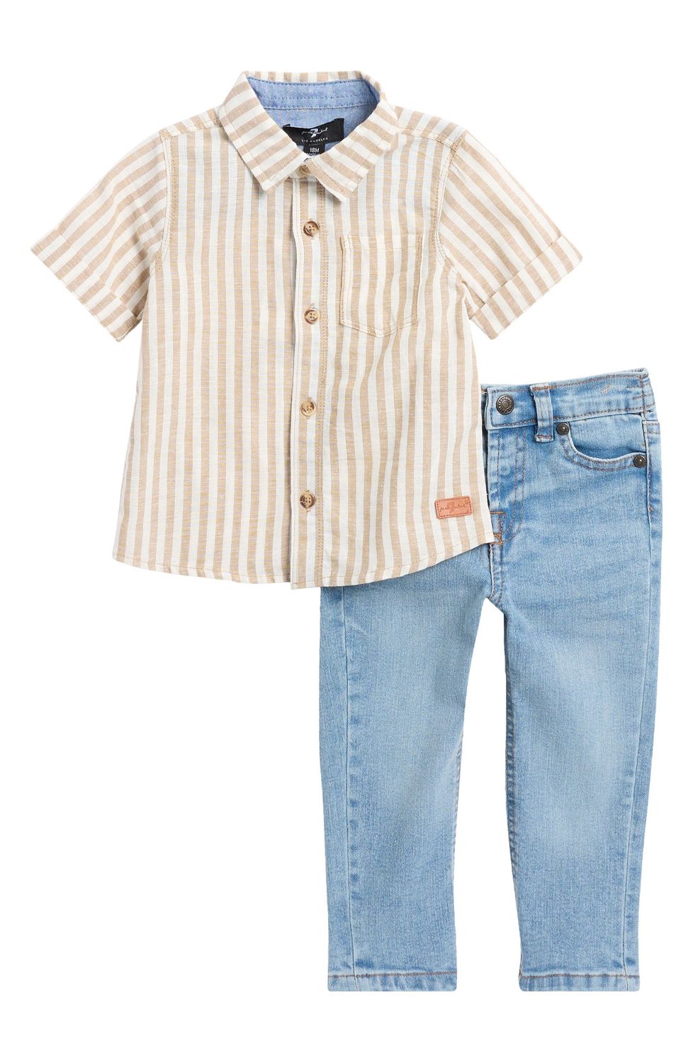 Short Sleeve Button-Up Shirt &amp; Jeans Set, Size: 24M
