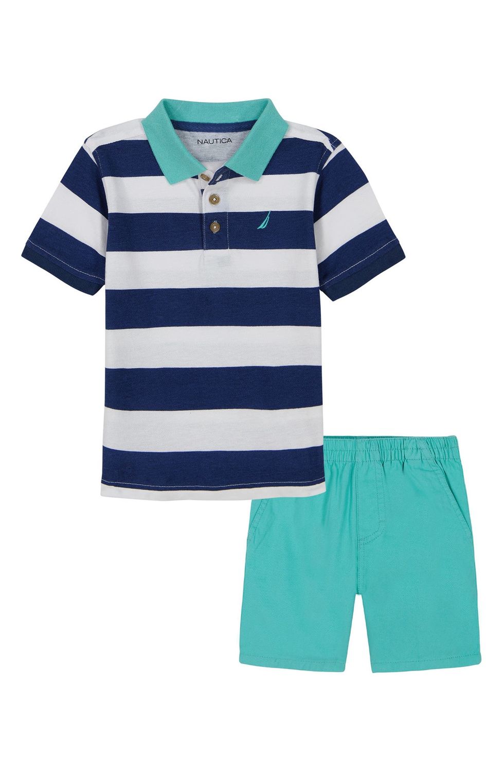 Kids&#39; Stripe Polo &amp; Shorts Set - Teal, Size: 3T