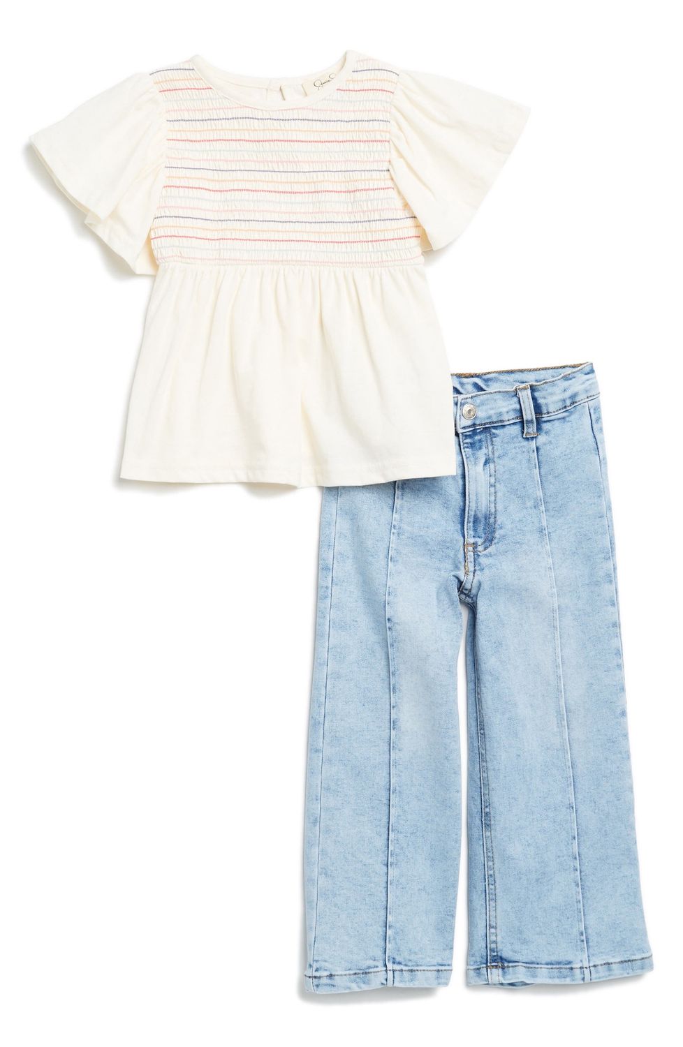 Kids&#39; Flutter Sleeve Top &amp; Wide Leg Jeans, Size: 2T