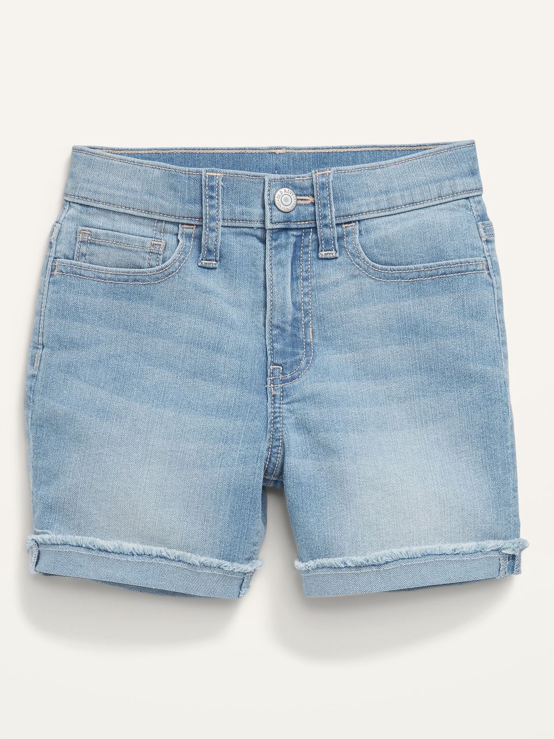 High-Waisted Frayed-Hem Jean Midi Shorts for Girls - Light Wash, Size: 5