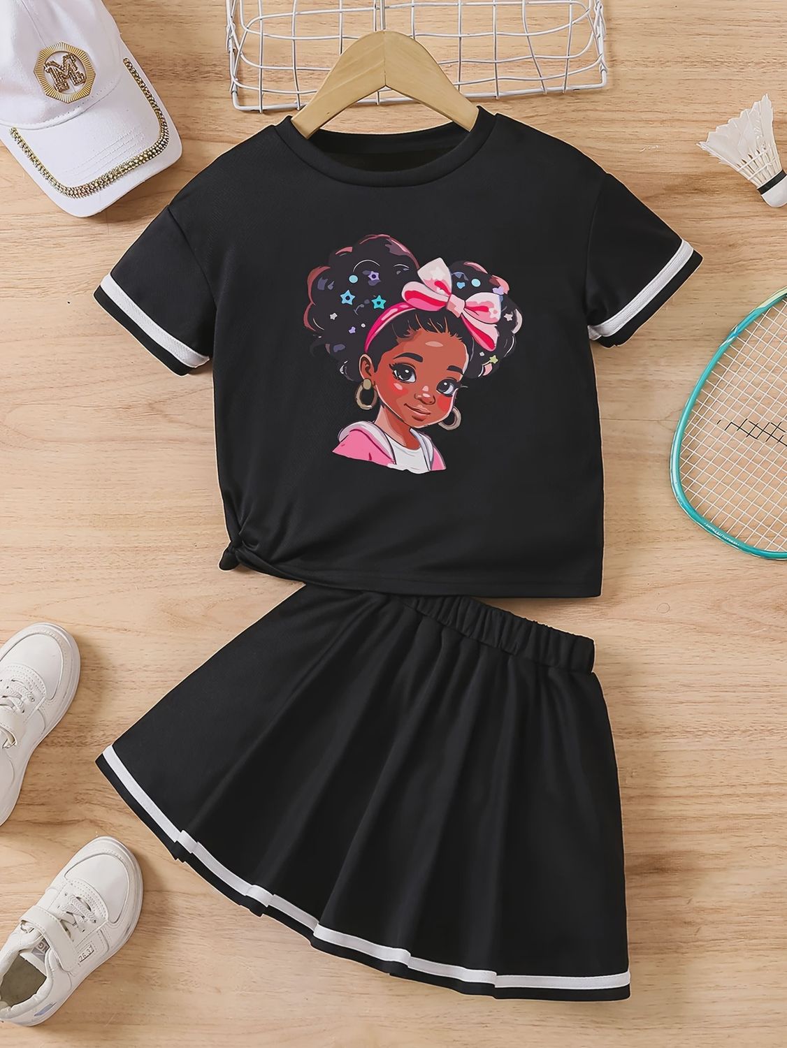 Girls&#39; Two-Piece Skirt Set - Black, Size: 3-4Y