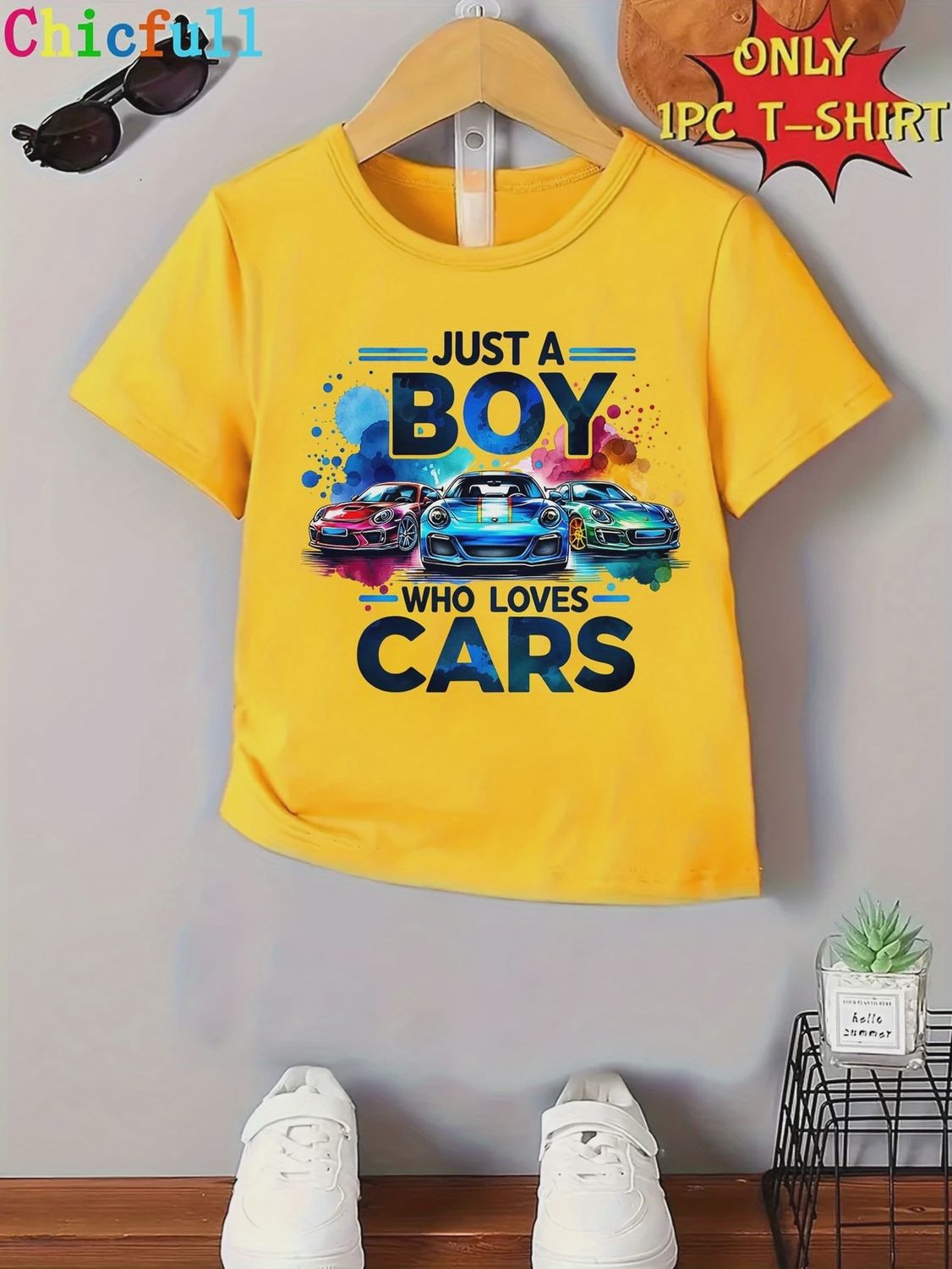 1pc Chicfull Boys&#39; Casual Round Neck T-Shirt, Size: 4-5Y