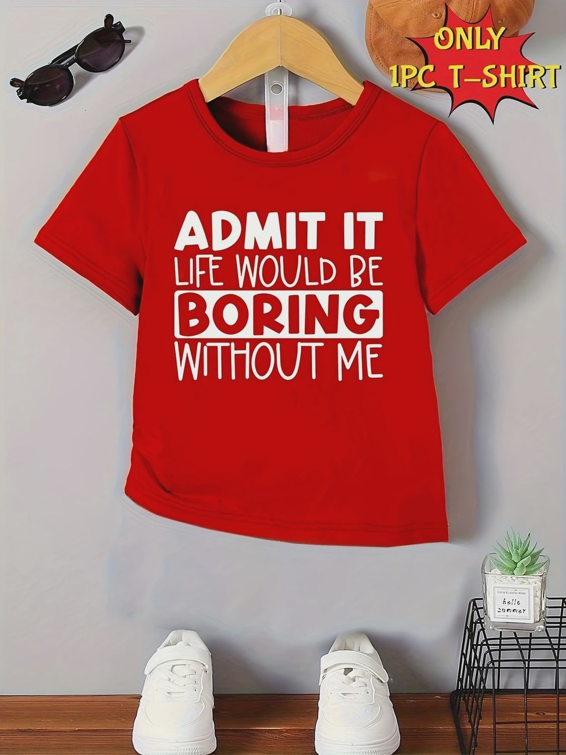 Casual Trendy Boys&#39; Summer Top, Size: 1-2Y, Color: Red