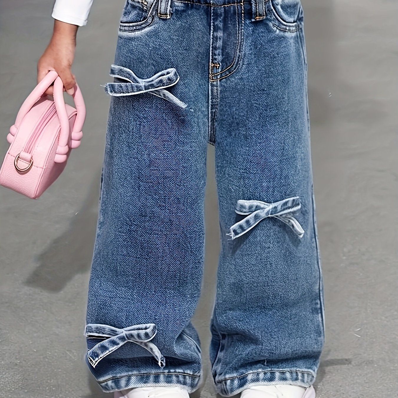 Girls&#39; Y2K Bow-Accented Straight-Leg Jeans, Size: 2Y