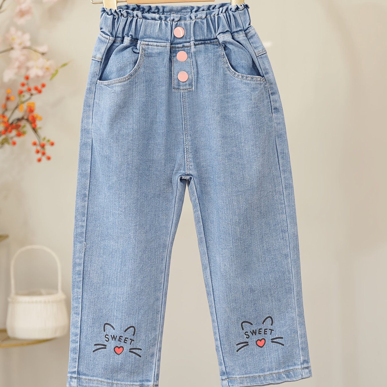 Girls&#39; Spring And Autumn Cat Print Pants, Size: 1-2Y