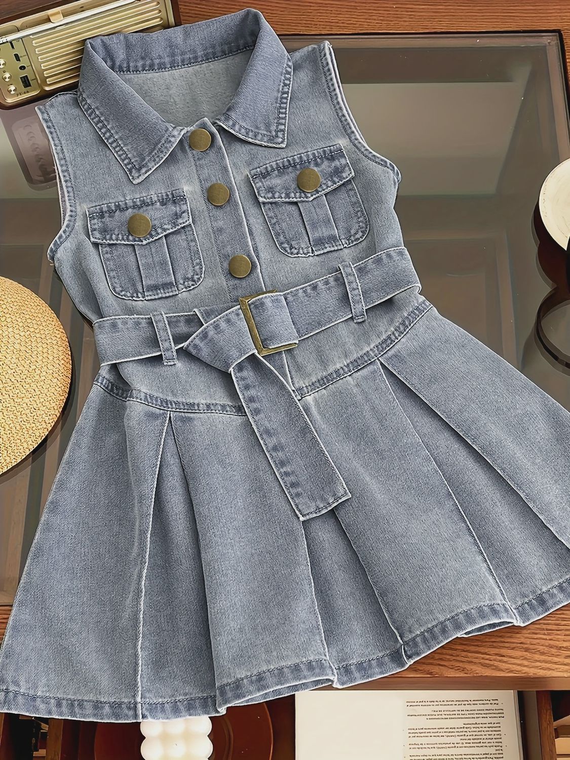 Sleeveless Denim Dress for Girls - Blue, Size: 1-2Y