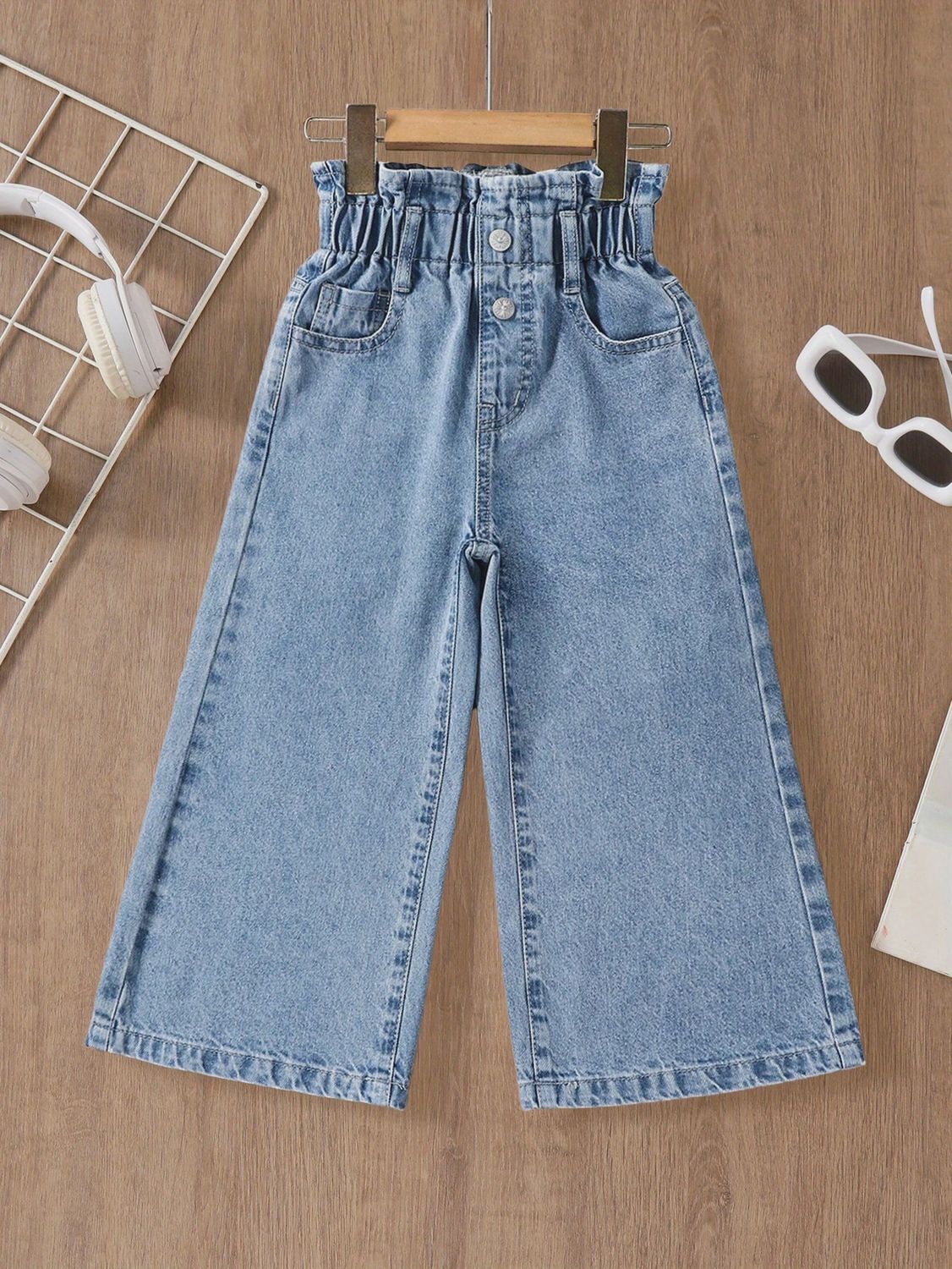 Girls Fashion Wide Leg Loose Straight Pants, Size: 7Y