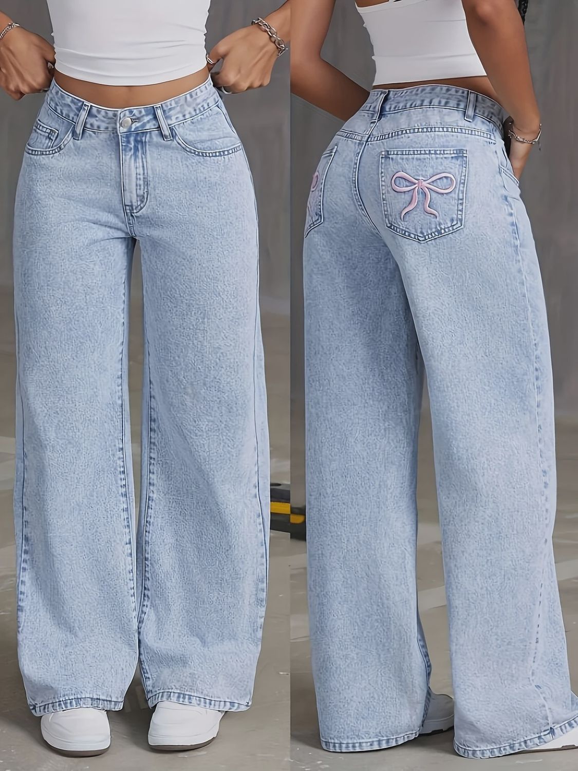 Elastic And Comfortable High-Waisted Jeans, Size: 8Y