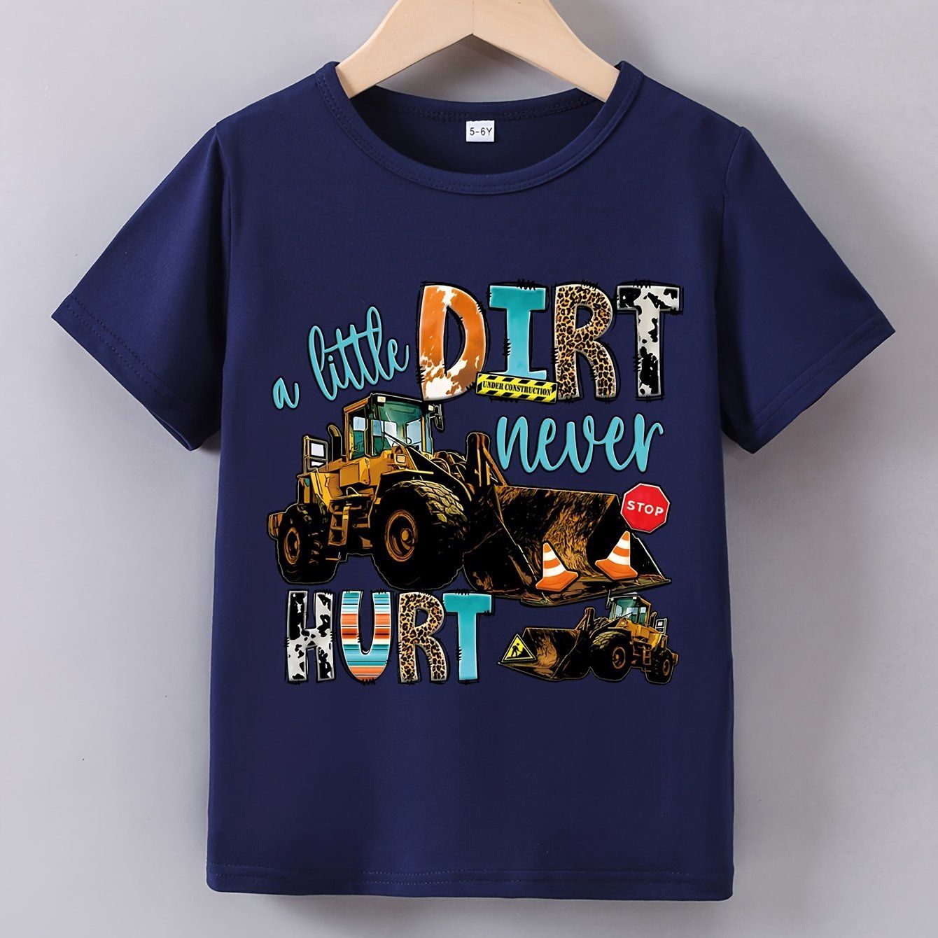 Innovative Typography Print Casual Short Sleeve T-shirt For Boys, Size: 4-5Y