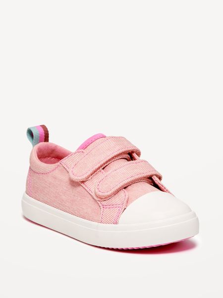 Double Secure-Strap Twill Sneakers for Toddler Girls - Peachy Pink, Size: 9 toddler (3-4 yrs)
