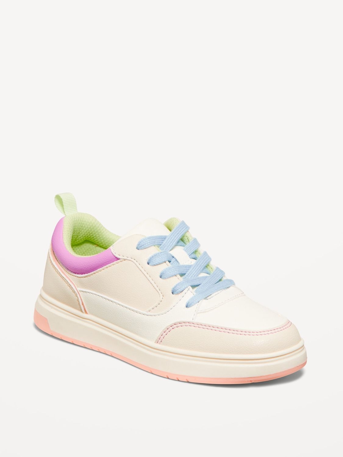 Shiny Low-Top Sneakers for Girls - Coral Retro Stripe, Size: 13 (5-6 yrs)