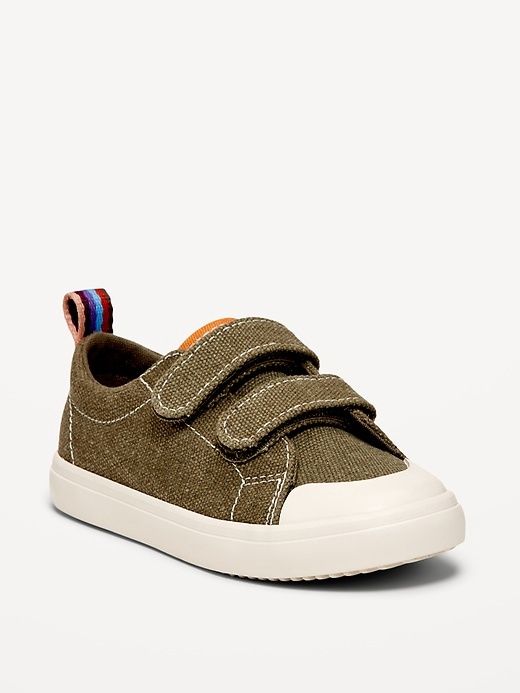 Canvas Double Secure-Strap Sneakers for Toddler Boys - Olive Green, Size: 9 (3-4 yrs)