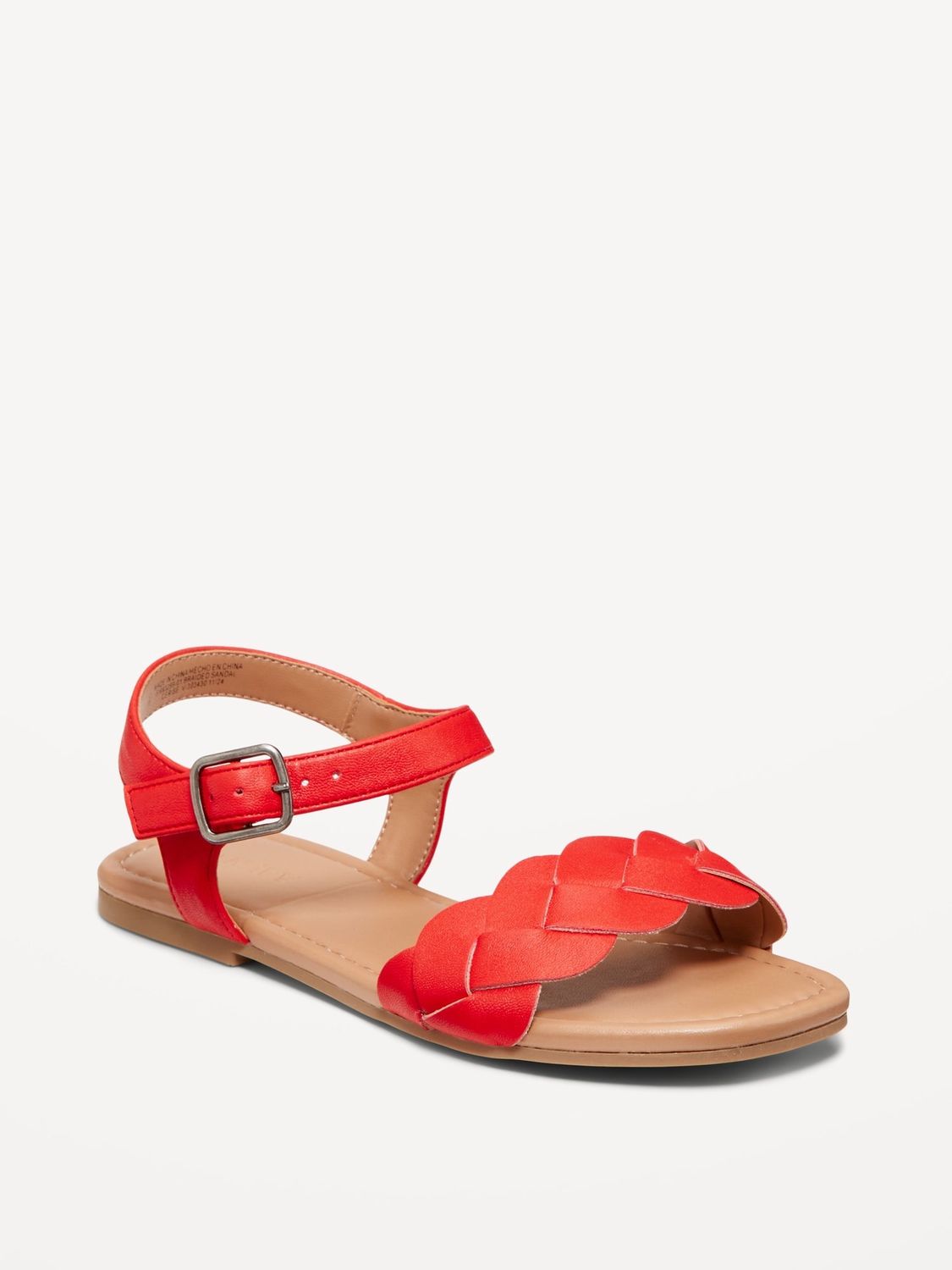 Faux-Leather Braided Sandals for Girls, Size: 1 ( 7yrs), Color: Red