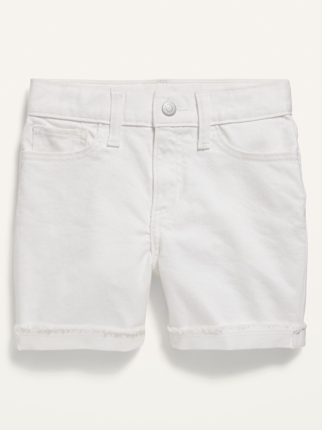 High-Waisted Roll-Cuffed White Cut-Off Jean Shorts for Girls, Size: 5