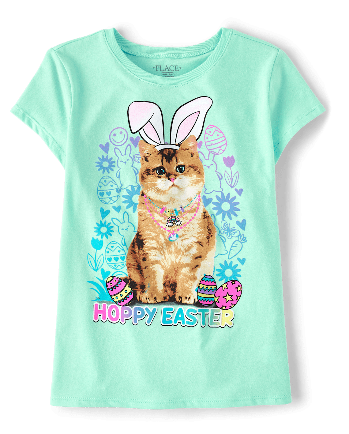 Girls Easter Cat Graphic Tee - aqua, Size: S (5/6)