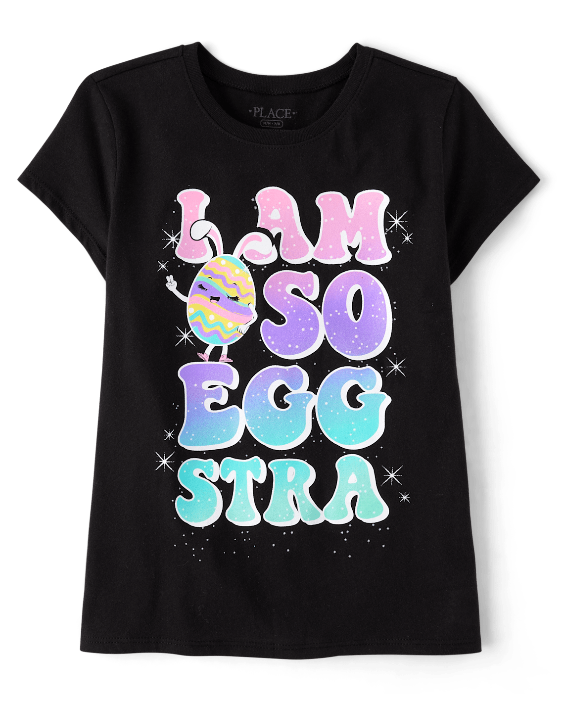 Girls Easter Eggstra Graphic Tee - black, Size: 4