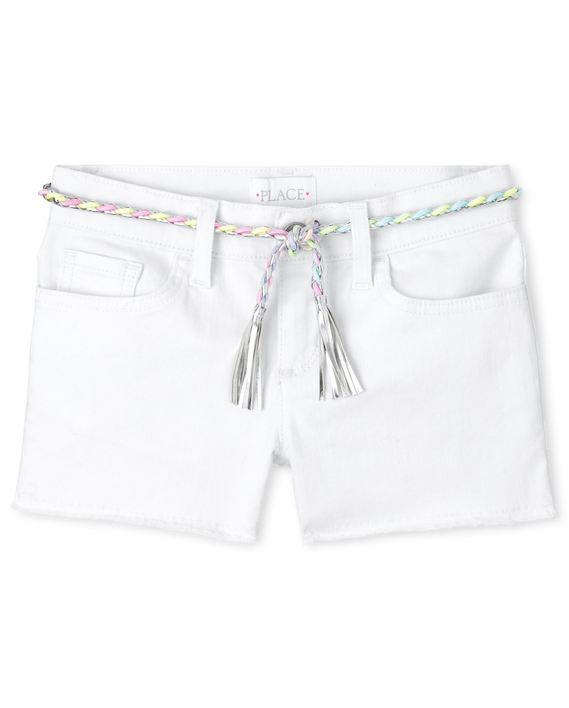 Girls Belted Twill Shortie Shorts - white, Size: 4