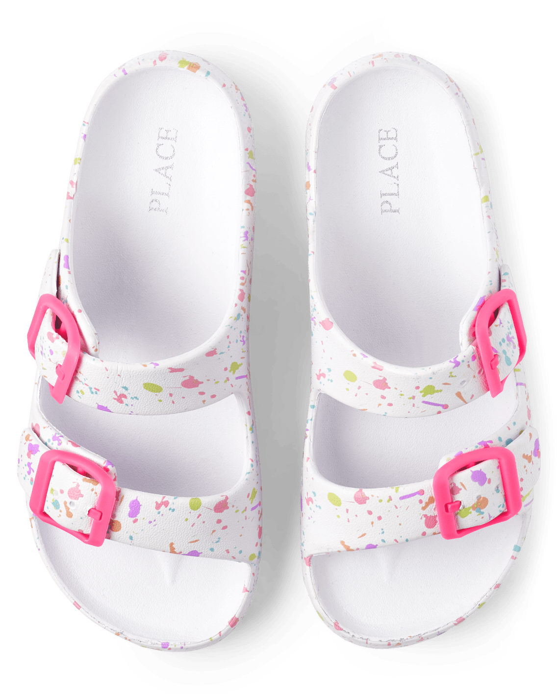 Girls Paint Splatter Buckle Slides - white, Size: Youth 12