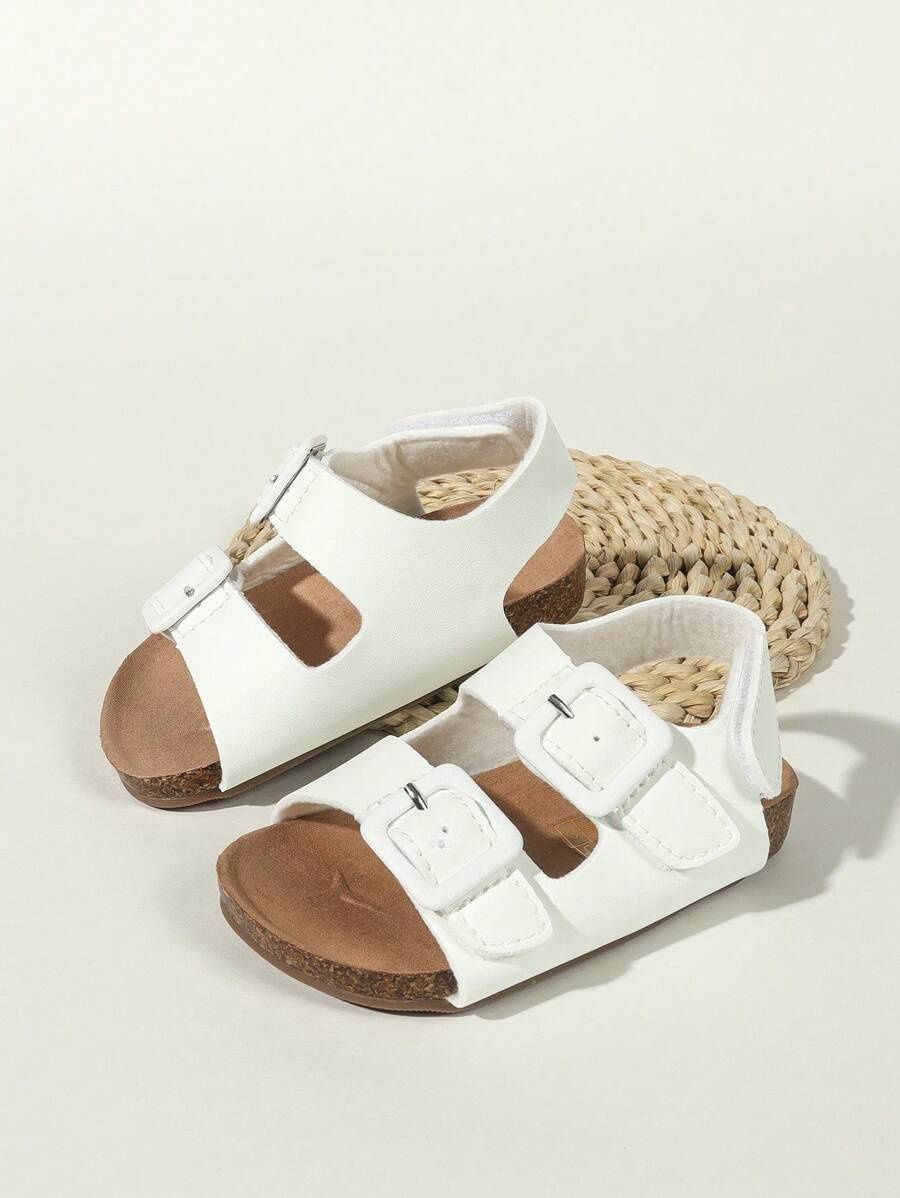 Sandals With PU Leather Back Strap Design - White, Size: US 8 (2.5 - 3yrs)