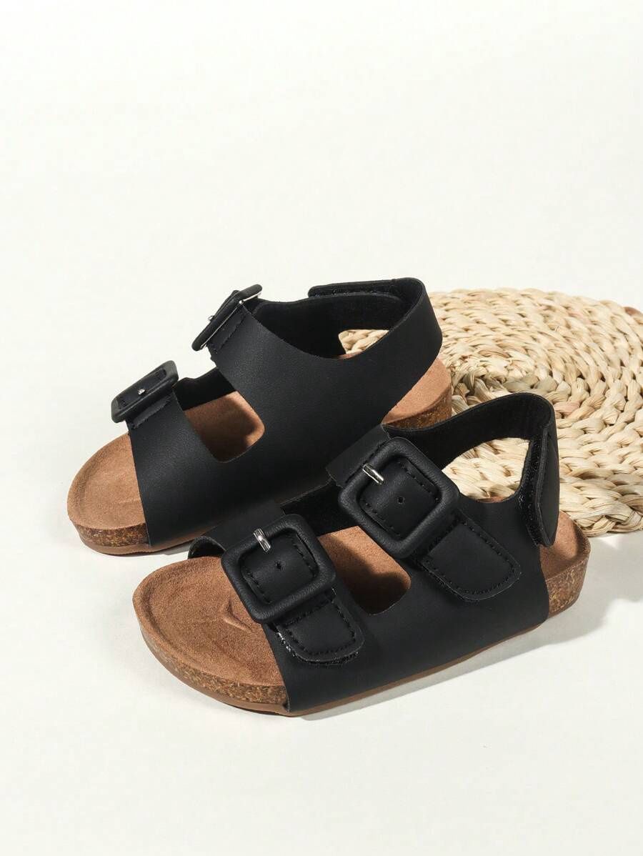 PU Leather Back Strap Design Roman Sandals - Black, Size: US 13 ( 6.5 yrs)