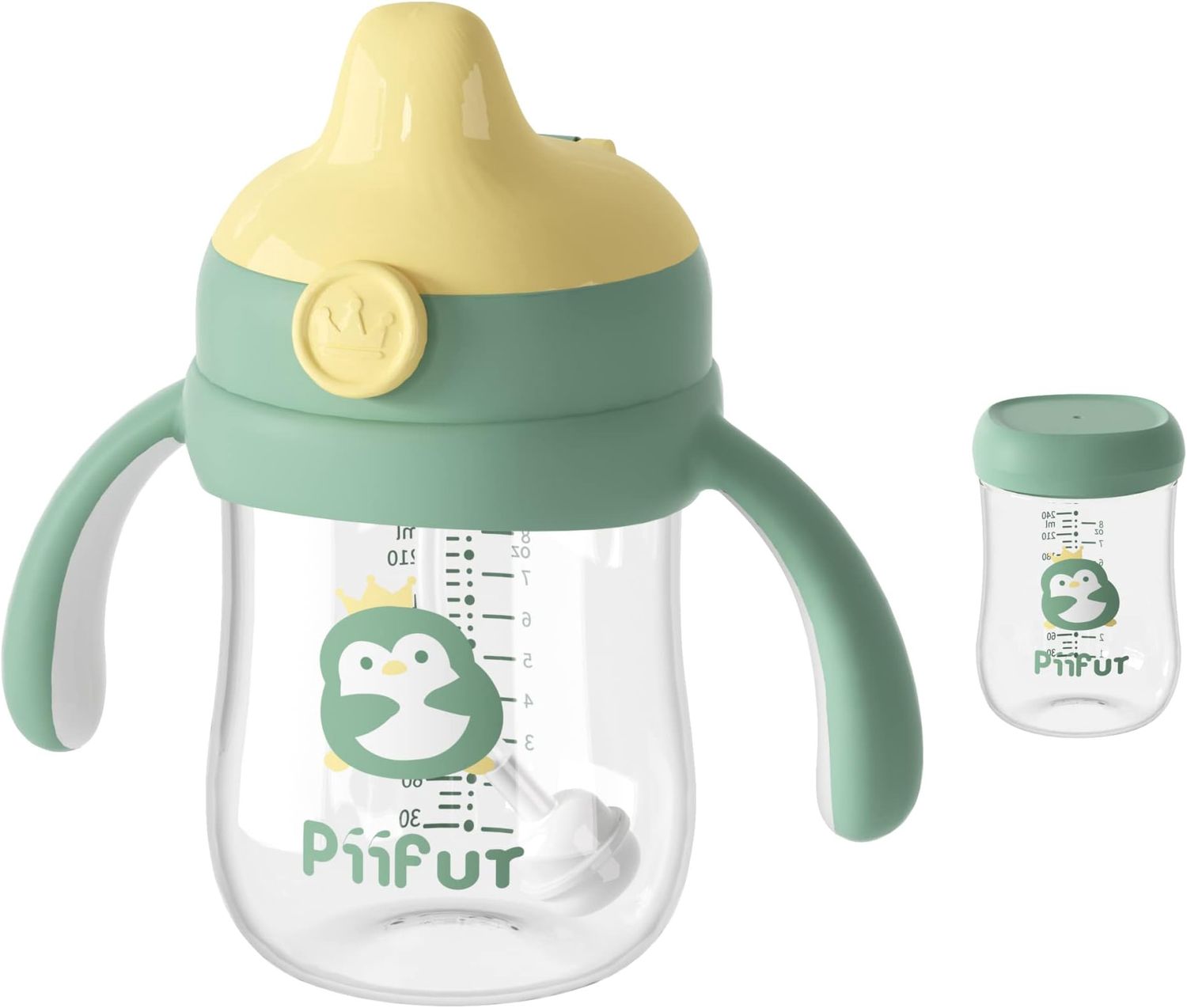 Tritan Sippy Cup with Storage Lid for 6-18 Months Leak Proof, Weighted Straw Learner Cup with Handle for Baby 8 Ounce (Green)