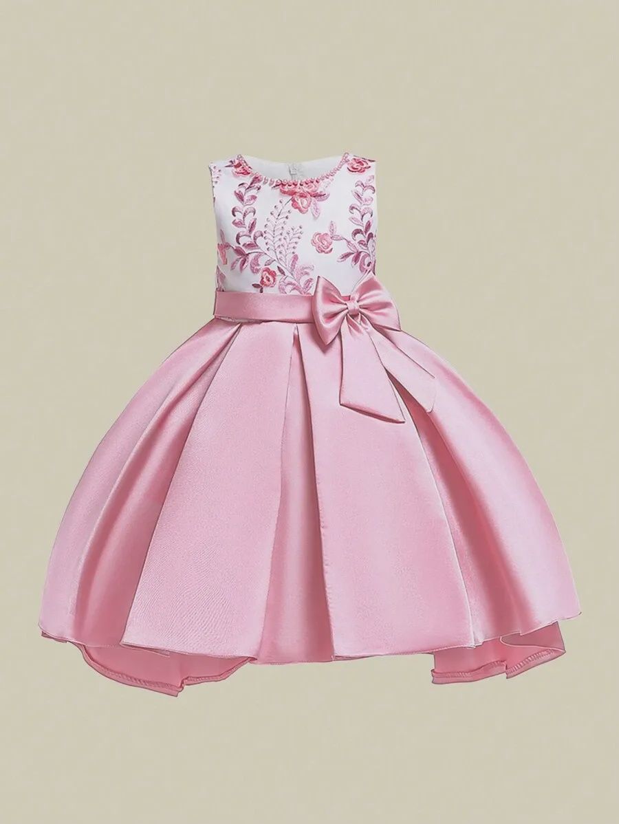 Satin Embroidered Floral Butterfly Graduation Dress, Size: 5Y, Color: Pink