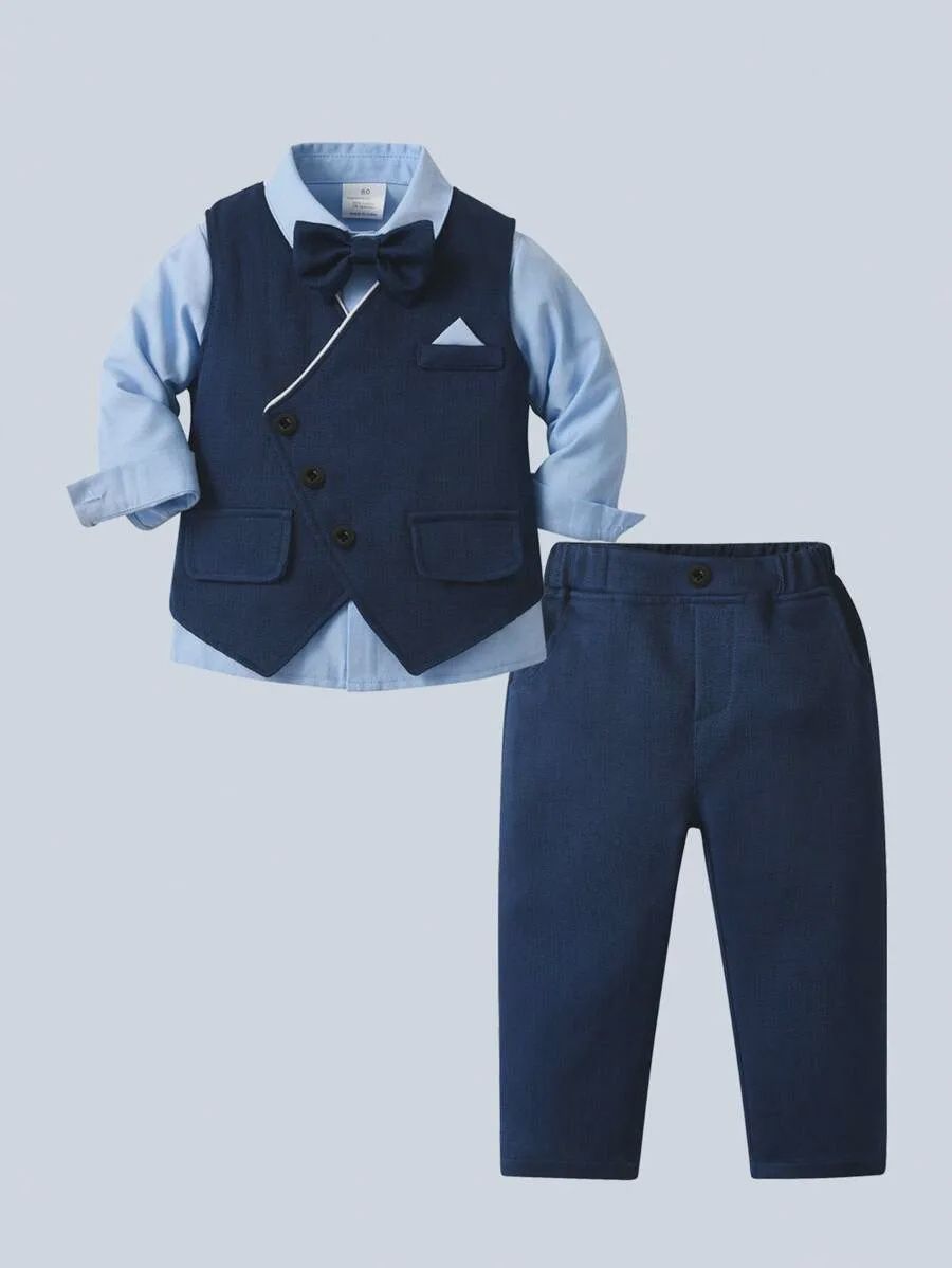 Navy Blue 3pcs Baby Boys Gentleman Outfit Set, Style: 5Y