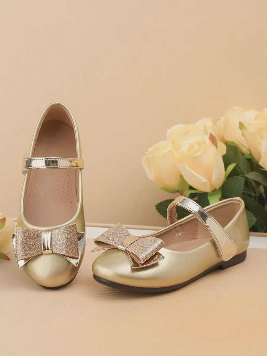 New Style Girls Bowknot Casual Shoes - Gold, Size: EUR 28 (5yrs)