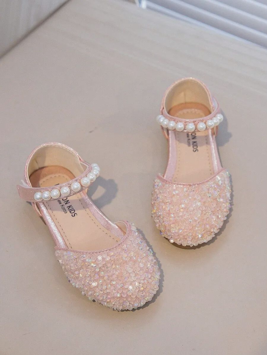 Girls Flat Shoes Princess Crystal Shoes - Pink, Size: EUR 28 (5yrs)