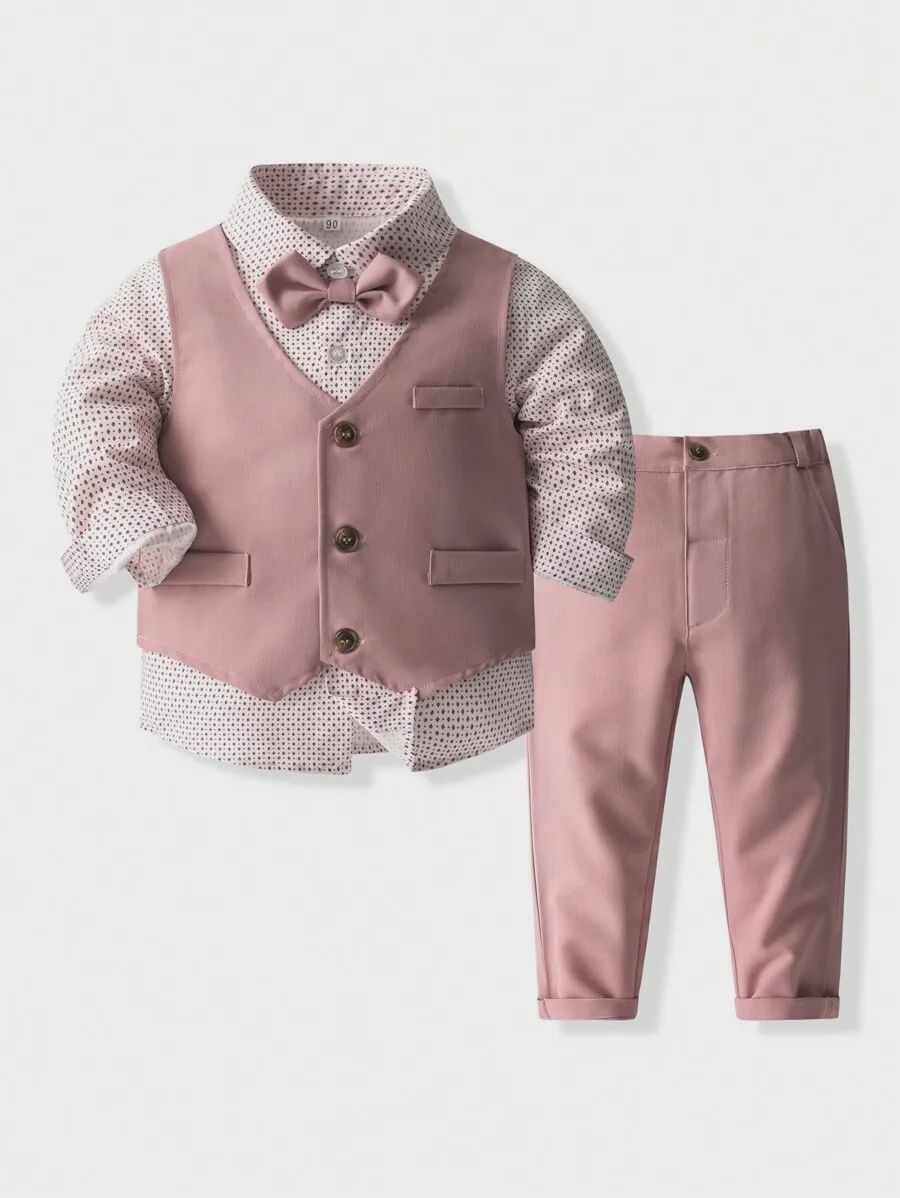 Young Boy 3-Piece Suit Set - Pink, Size: 5Y