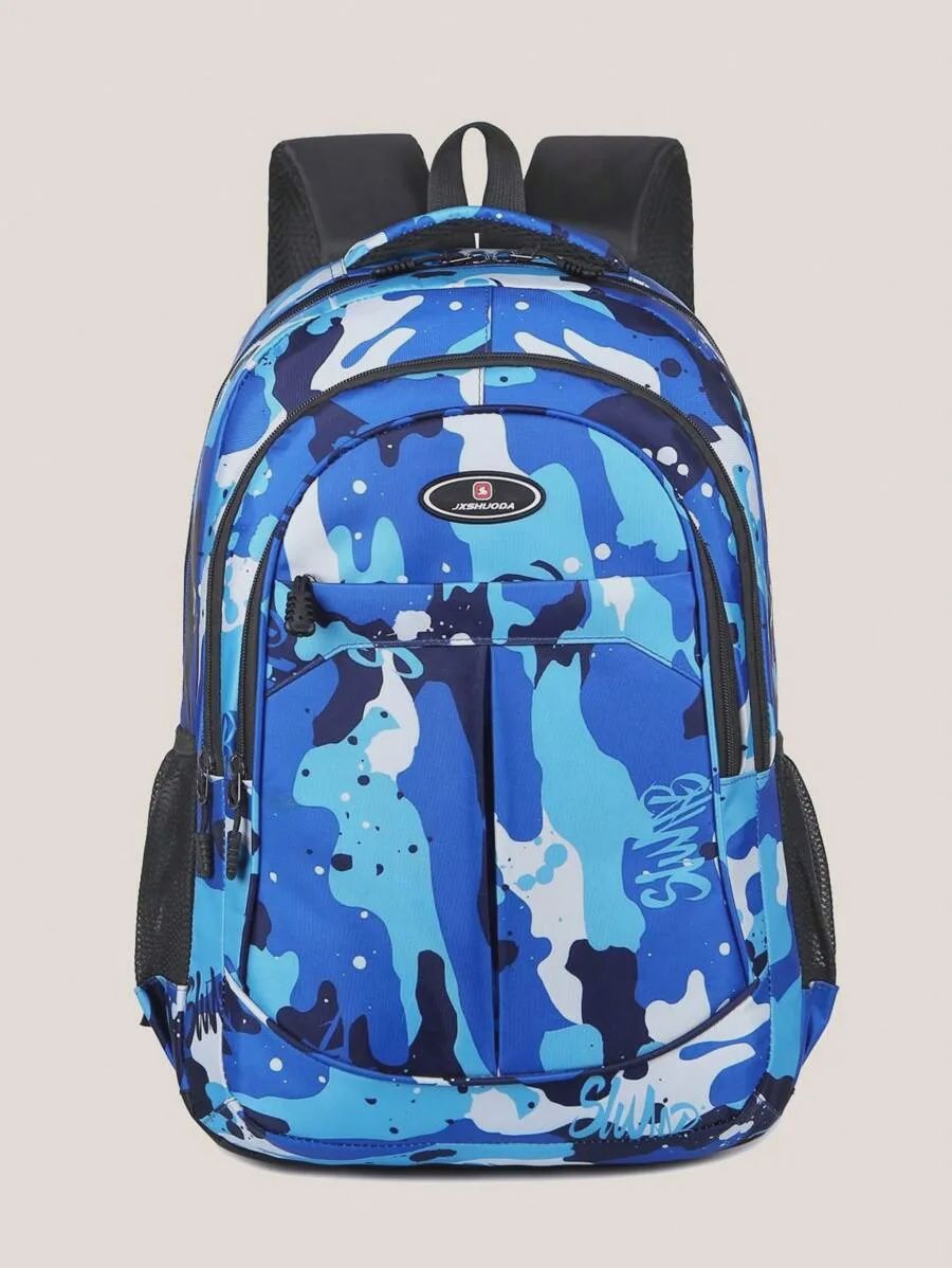 Water-Resistant Backpack Casual School Bag - Blue wash
