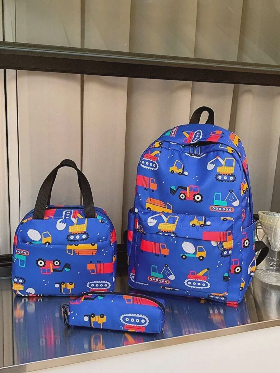 3pcs set School Bags - Blue Trucks