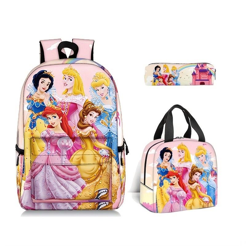 3pcs Princess Backpack Set, 17&quot; Cartoon Large Capacity Backpack with Lunch Bag &amp; Pencil Case