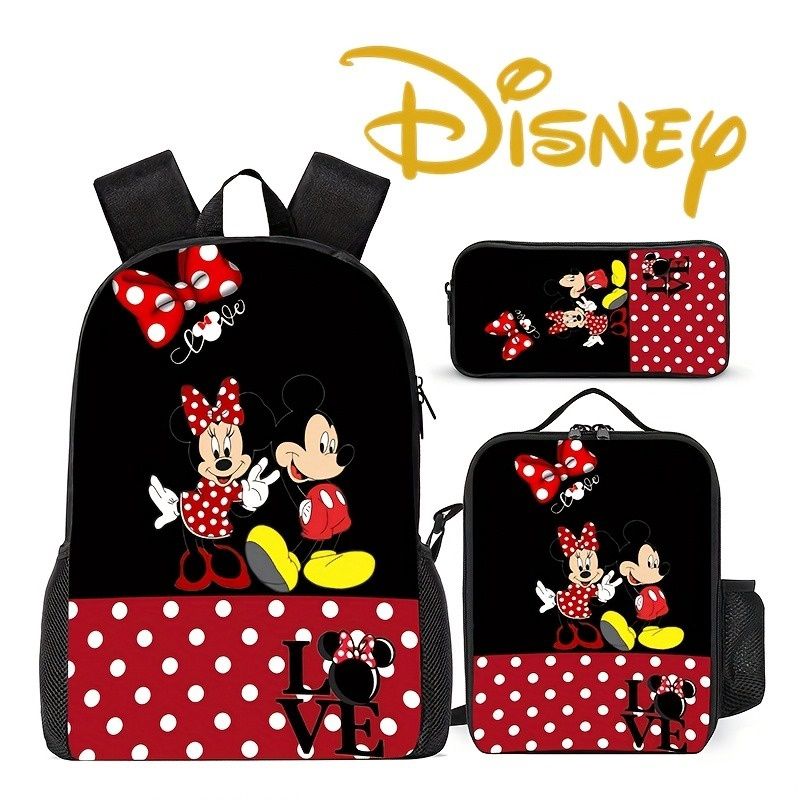 3pcs Disney Backpack Set, Minnie And Mickey Mouse Backpack, Lunch Bag &amp; Pencil Case