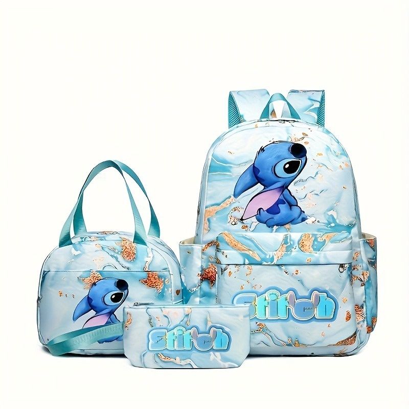 Stitch 3pcs Backpack Set Vibrant Pink with Blue &amp; Golden Accents, Color: GREEN