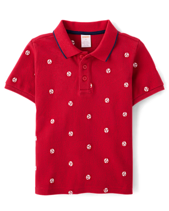 Boys Embroidered Baseball Polo - Sweet Summer - red, Size: 10