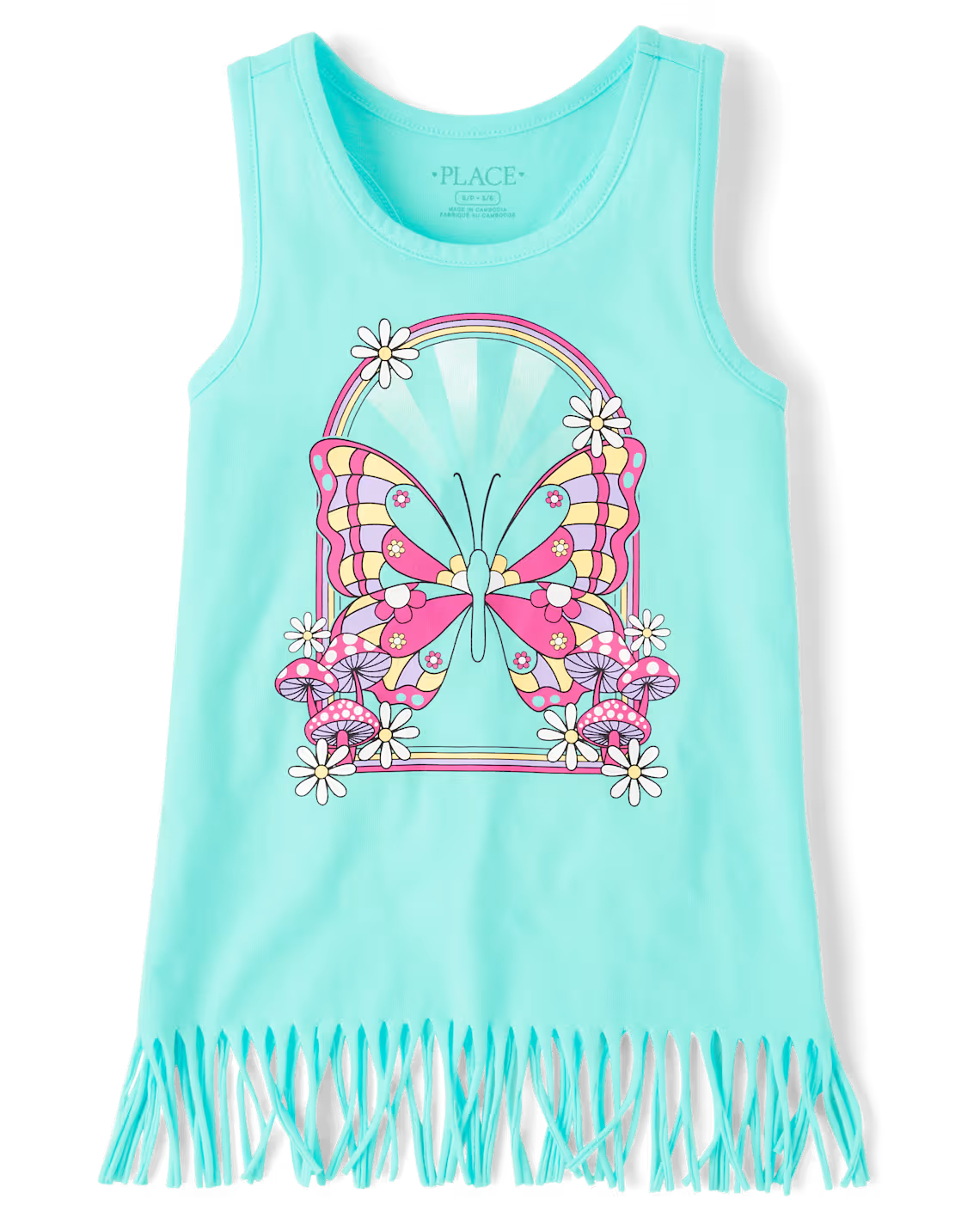 Girls Graphic Fringe Tank Top - blue, Size: 4