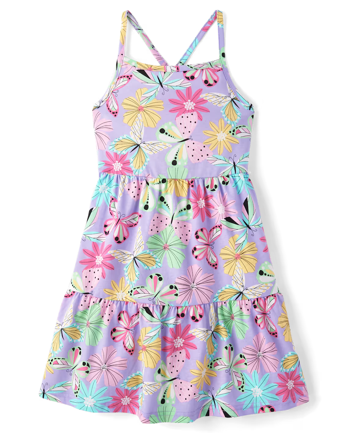 Girls Butterfly Tiered Dress - purple, Size: 5/6