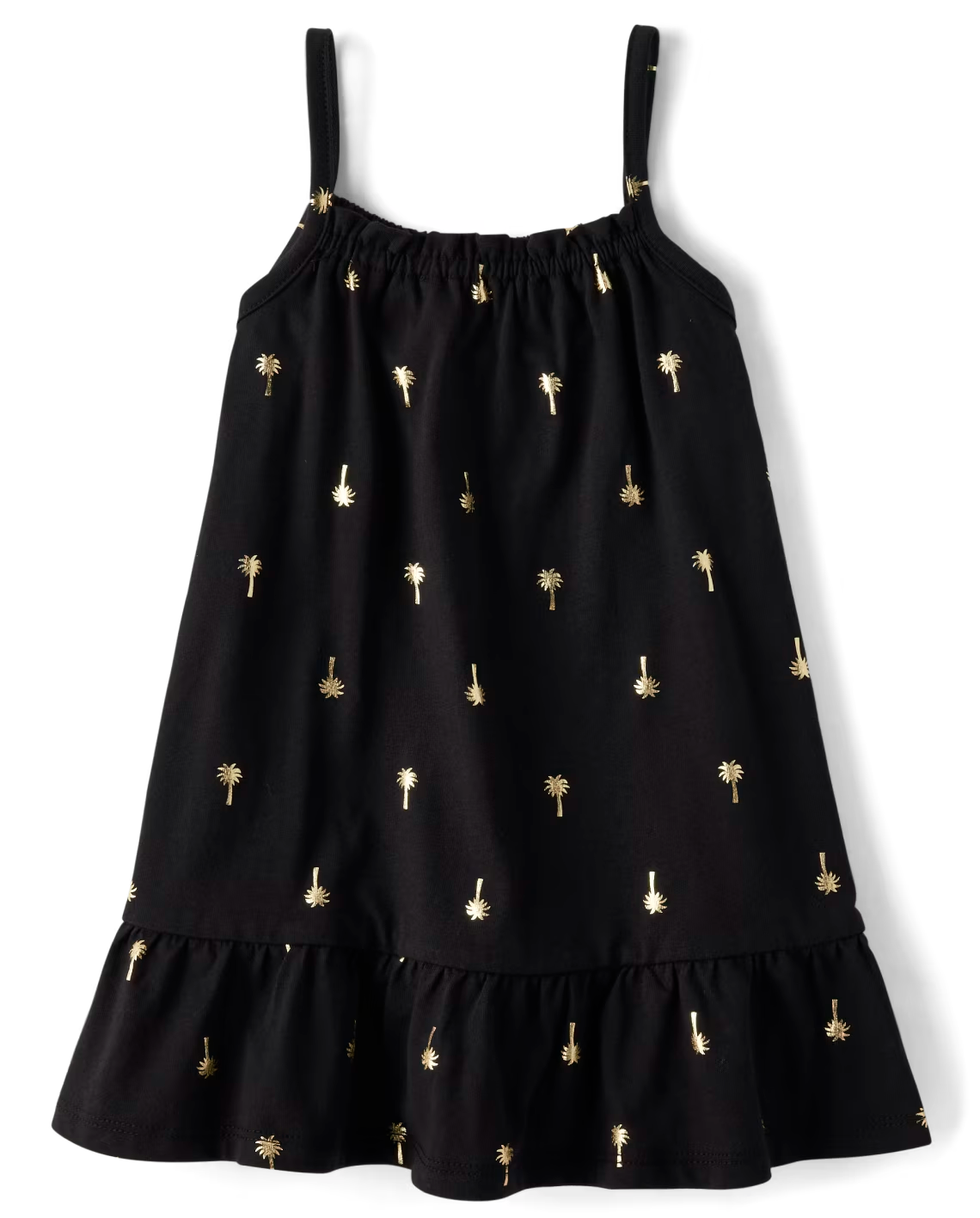 Baby And Toddler Girls Foil Palm Tree Ruffle Swing Dress - black, Size: 3T
