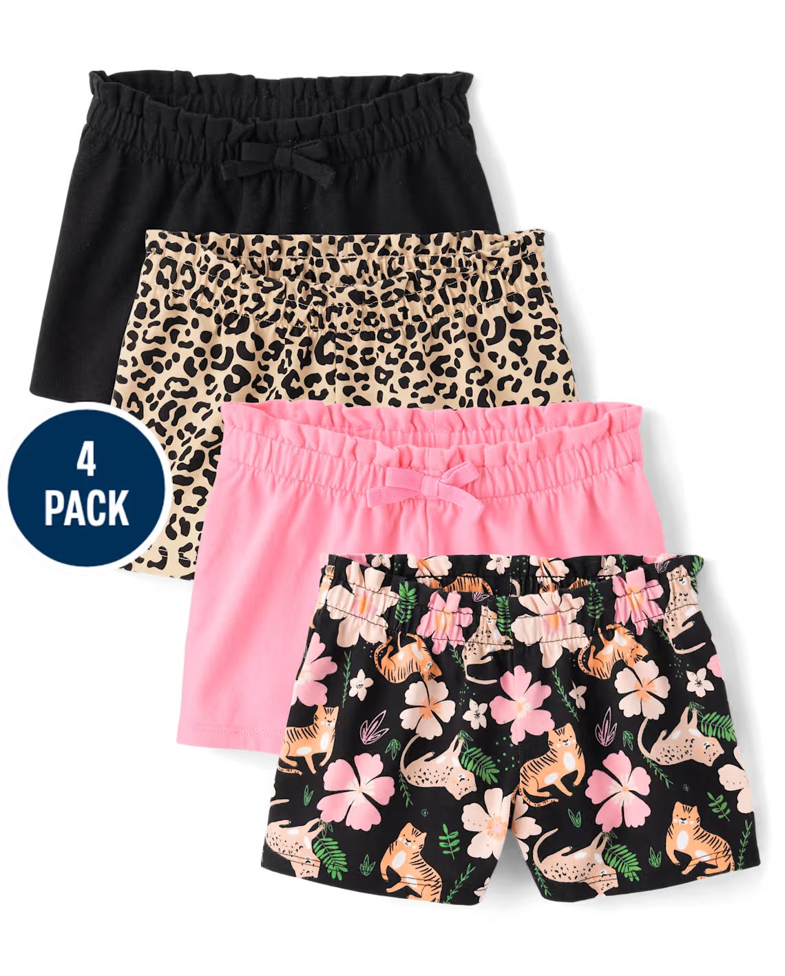 Toddler Girls Leopard Paperbag Waist Shorts 4-Pack - tan, Size: 2T