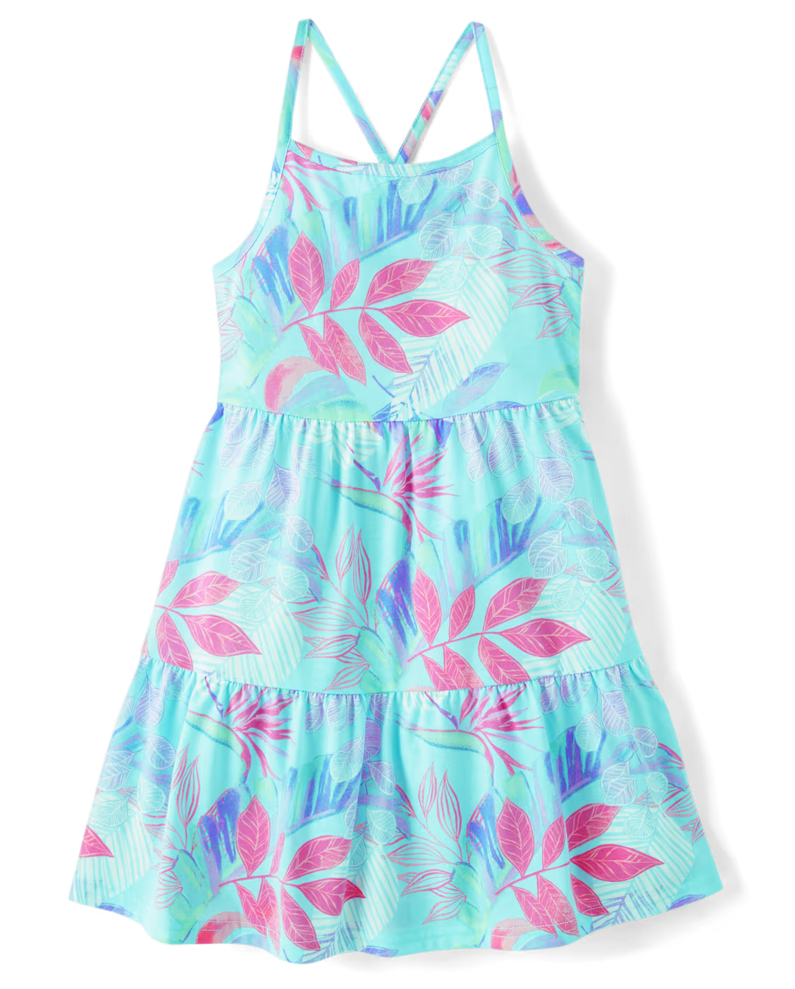 Girls Print Tiered Dress - blue, Size: 5/6