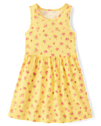 Girls Floral Everyday Dress - yellow, Size: 5/6